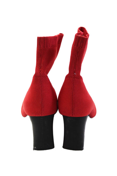 Zara Woman Womens Ribbed Elastic Block Heels Sock Ankle Boots Red Size EUR 37