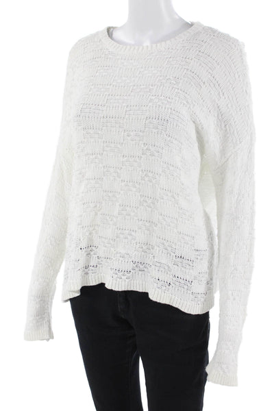 Eileen Fisher Women Pullover Sweater White Crew Neck Organic Linen Size S