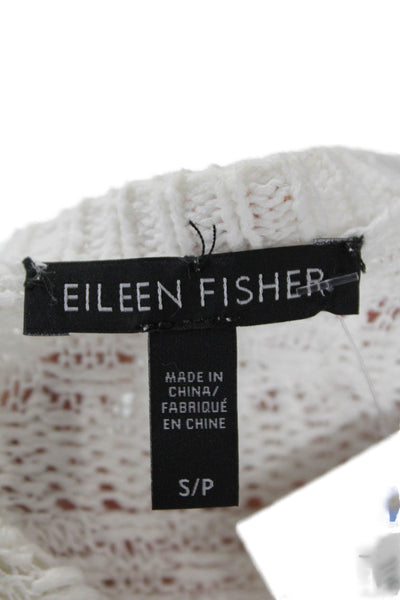 Eileen Fisher Women Pullover Sweater White Crew Neck Organic Linen Size S