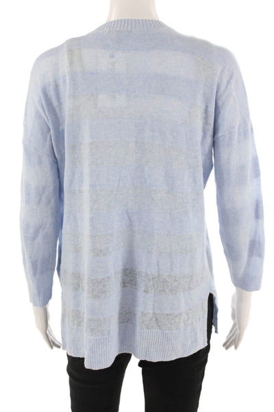 Lilla P Women Light Blue Striped V-Neck Pullover Sweater 3/4 Sleeve Size S