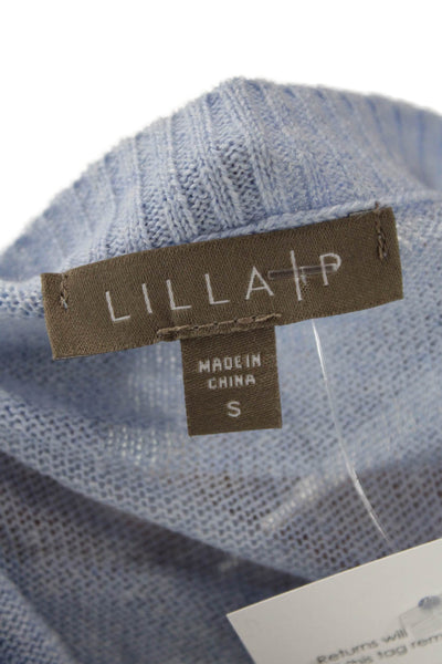 Lilla P Women Light Blue Striped V-Neck Pullover Sweater 3/4 Sleeve Size S