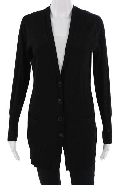 Lafayette 148 New York Women Black V-Neck Cardigan Button 100% Wool Size S