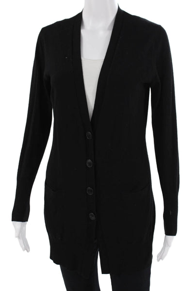 Lafayette 148 New York Women Black V-Neck Cardigan Button 100% Wool Size S