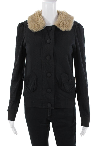 Marc Jacobs Womens Black Cotton Collared Button Jacket Size S