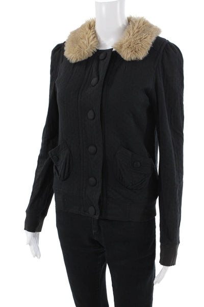 Marc Jacobs Womens Black Cotton Collared Button Jacket Size S