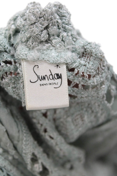 Sunday Saint Tropez Womens Cropped Floral Green Short Sleeve Blouse Size S