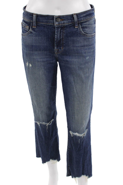 J Brand Womens Dark Blue Cropped Jeans Mid Rise Button Inseam 26 Size 28