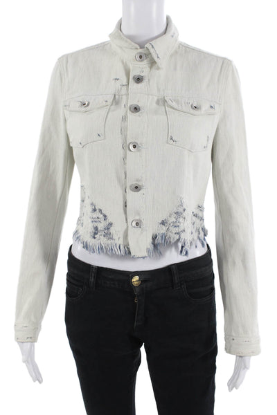Theyskens Theory Women White Cotton Collared Button Front Jacket Size 2