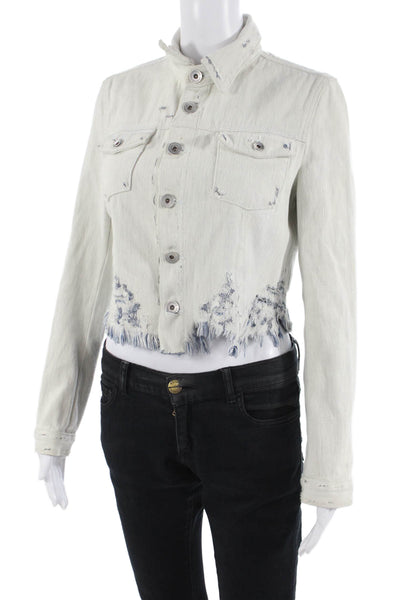 Theyskens Theory Women White Cotton Collared Button Front Jacket Size 2