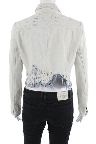 Theyskens Theory Women White Cotton Collared Button Front Jacket Size 2