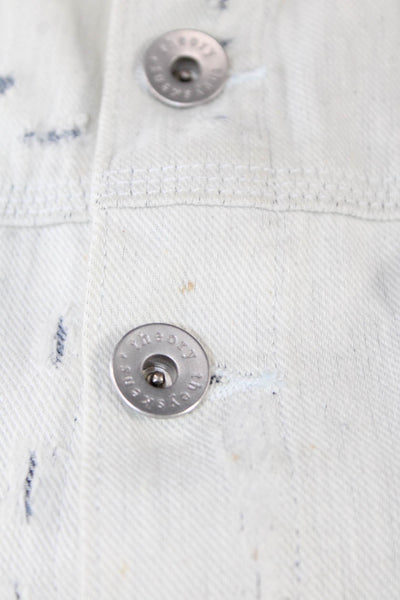 Theyskens Theory Women White Cotton Collared Button Front Jacket Size 2