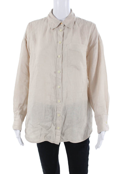 Maeve Anthropologie Unisex Beige Linen Button-Down Long Sleeve Size XS