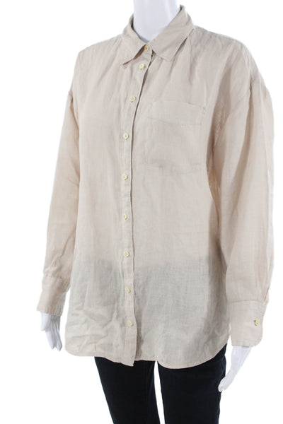 Maeve Anthropologie Unisex Beige Linen Button-Down Long Sleeve Size XS