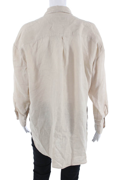 Maeve Anthropologie Unisex Beige Linen Button-Down Long Sleeve Size XS