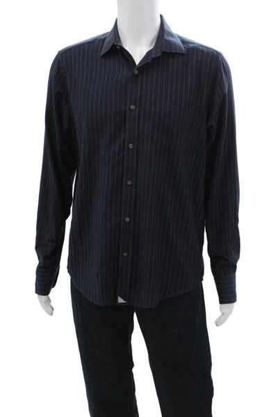 Untuckit Mens Cotton Striped Collared Button Down Shirt Blue Size L