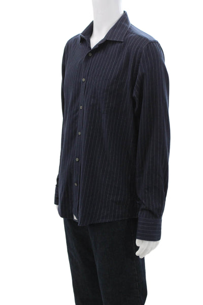 Untuckit Mens Cotton Striped Collared Button Down Shirt Blue Size L