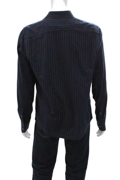 Untuckit Mens Cotton Striped Collared Button Down Shirt Blue Size L