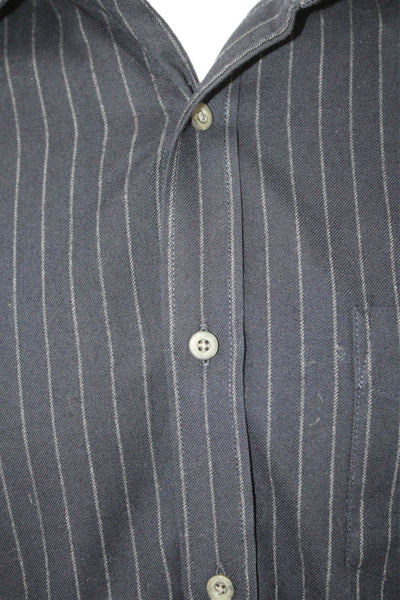 Untuckit Mens Cotton Striped Collared Button Down Shirt Blue Size L