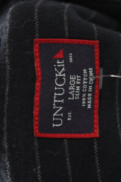 Untuckit Mens Cotton Striped Collared Button Down Shirt Blue Size L