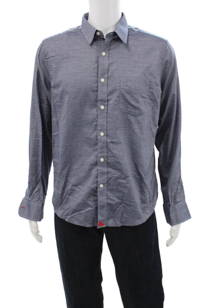 Untuckit Mens Cotton Collared Long Sleeve Pocketed Buttoned Shirt Blue Size L