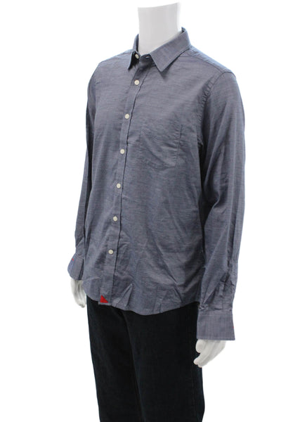 Untuckit Mens Cotton Collared Long Sleeve Pocketed Buttoned Shirt Blue Size L