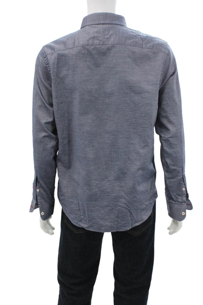Untuckit Mens Cotton Collared Long Sleeve Pocketed Buttoned Shirt Blue Size L