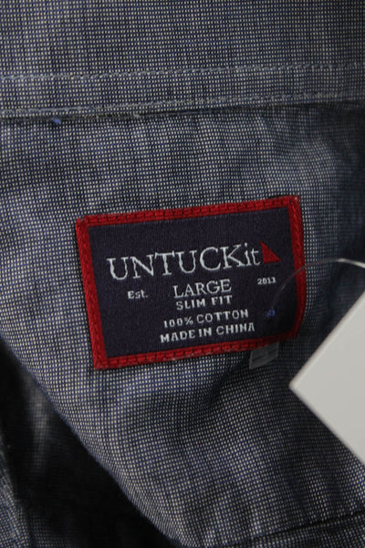 Untuckit Mens Cotton Collared Long Sleeve Pocketed Buttoned Shirt Blue Size L