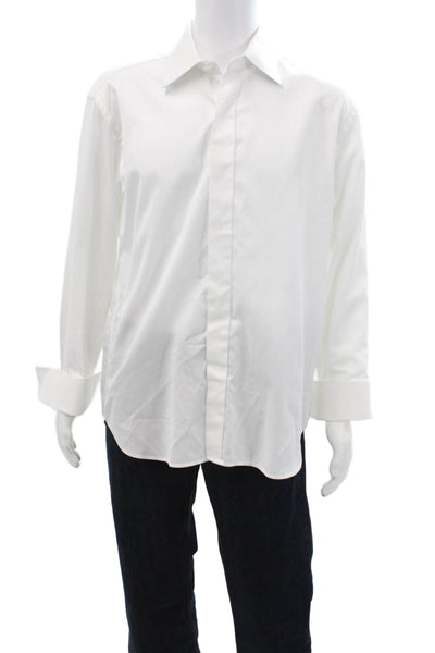 Victor Talbots Mens Point Spread Collar Dress Shirt White Cotton Blend Size 43