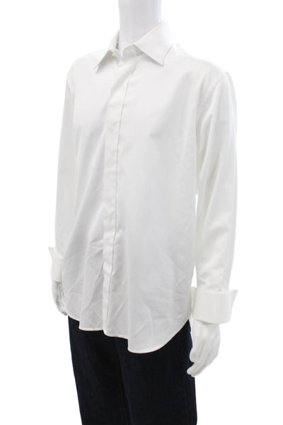 Victor Talbots Mens Point Spread Collar Dress Shirt White Cotton Blend Size 43