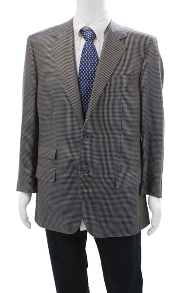 Victor Talbots Mens Sport Coat Blue Check Lana Seta Collared Size 52