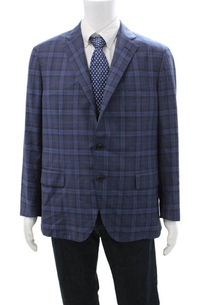 Belvest Men Blue Plaid Blazer Size 54