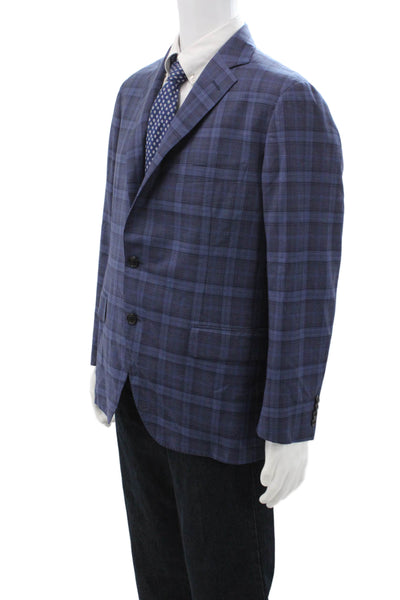 Belvest Men Blue Plaid Blazer Size 54