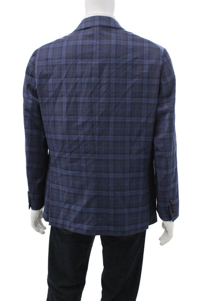 Belvest Men Blue Plaid Blazer Size 54