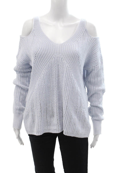 Fate. Women Light Blue Striped V-Neck Cotton Pullover Long Sleeve Boho Size S