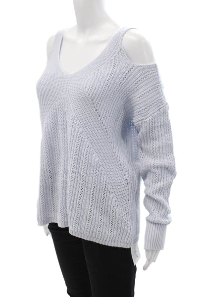 Fate. Women Light Blue Striped V-Neck Cotton Pullover Long Sleeve Boho Size S