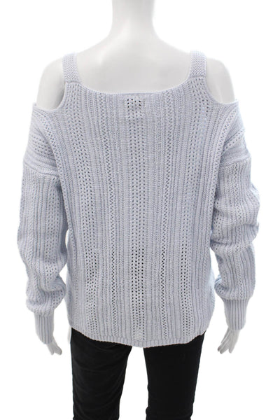 Fate. Women Light Blue Striped V-Neck Cotton Pullover Long Sleeve Boho Size S