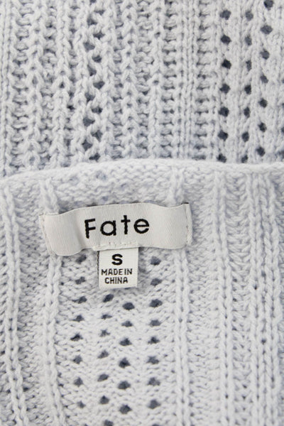 Fate. Women Light Blue Striped V-Neck Cotton Pullover Long Sleeve Boho Size S