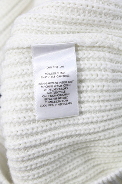 525 Unisex Pullover Collared Zip Striped White Cotton Long Sleeve 80s Size M