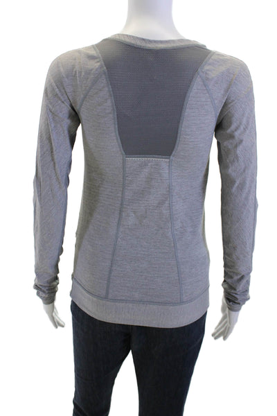 Lululemon Women Gray Striped Crew Neck Long Sleeve Basic T-Shirt Nylon Size S