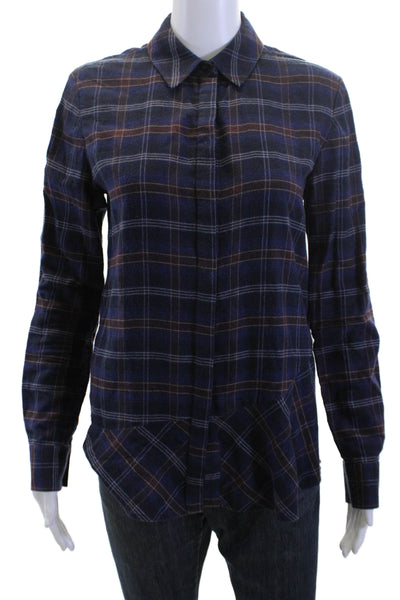 Thakoon Addition Womens Cotton Plaid Shirt Blue Size 02