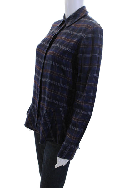 Thakoon Addition Womens Cotton Plaid Shirt Blue Size 02