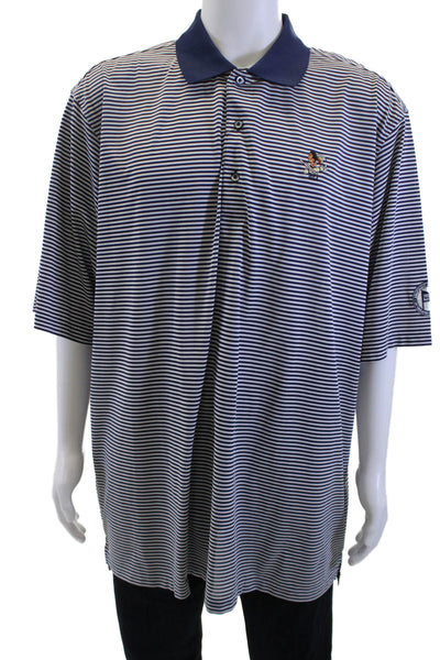 Donald Ross Mens Striped Print Collared Short Sleeve Polo Top Navy Size 2XL