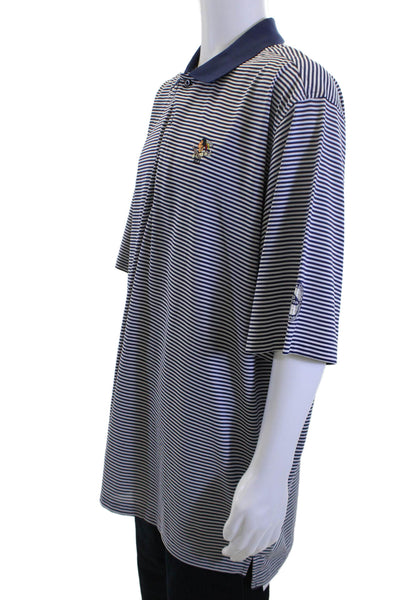 Donald Ross Mens Striped Print Collared Short Sleeve Polo Top Navy Size 2XL