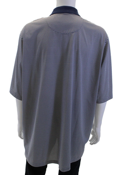 Donald Ross Mens Striped Print Collared Short Sleeve Polo Top Navy Size 2XL