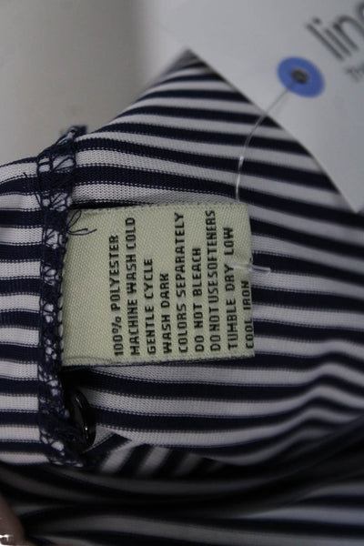 Donald Ross Mens Striped Print Collared Short Sleeve Polo Top Navy Size 2XL