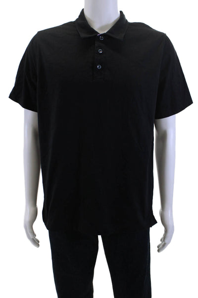 Robert Graham Mens Cotton Collared Short Sleeve Buttoned Polo Top Black Size XL