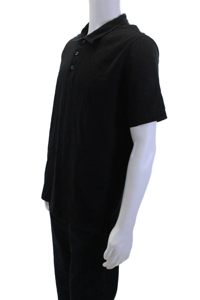 Robert Graham Mens Cotton Collared Short Sleeve Buttoned Polo Top Black Size XL