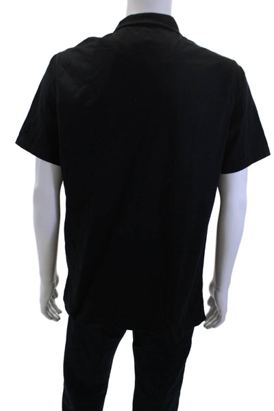 Robert Graham Mens Cotton Collared Short Sleeve Buttoned Polo Top Black Size XL
