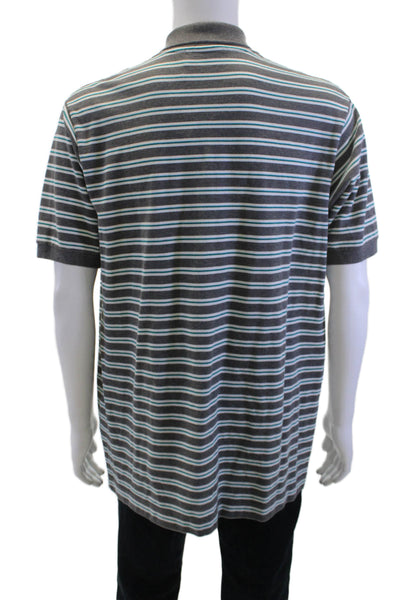 Lacoste Mens Cotton Striped Print Buttoned Short Sleeve Polo Top Gray Size 7L