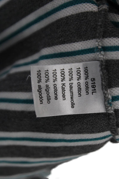 Lacoste Mens Cotton Striped Print Buttoned Short Sleeve Polo Top Gray Size 7L